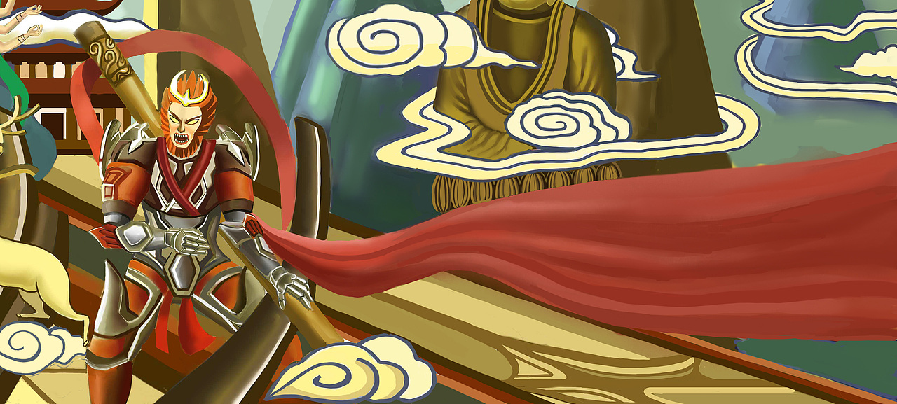 原创插画习作天庭飞升