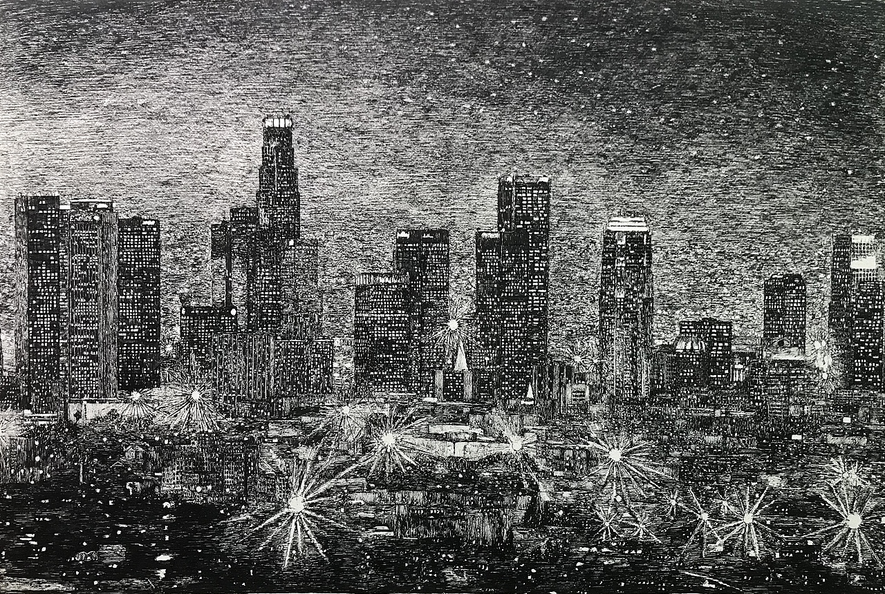 手绘都市夜景——洛杉矶之夜|纯艺术|绘画|flywen城市手绘_原创作品