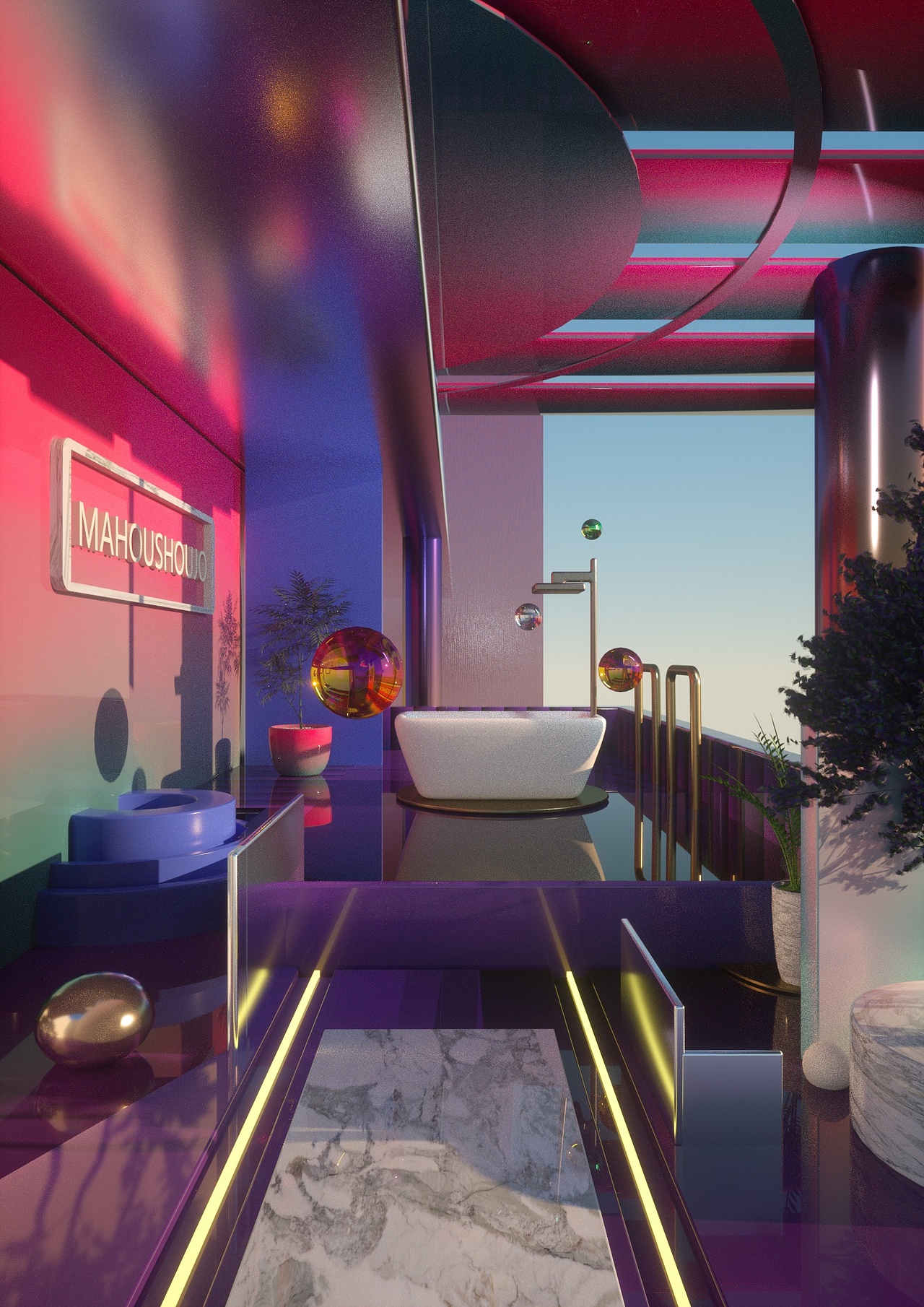 蒸汽波风格渲染练习|三维|场景|马猴烧酒0501_临摹作品-站酷(zcool)