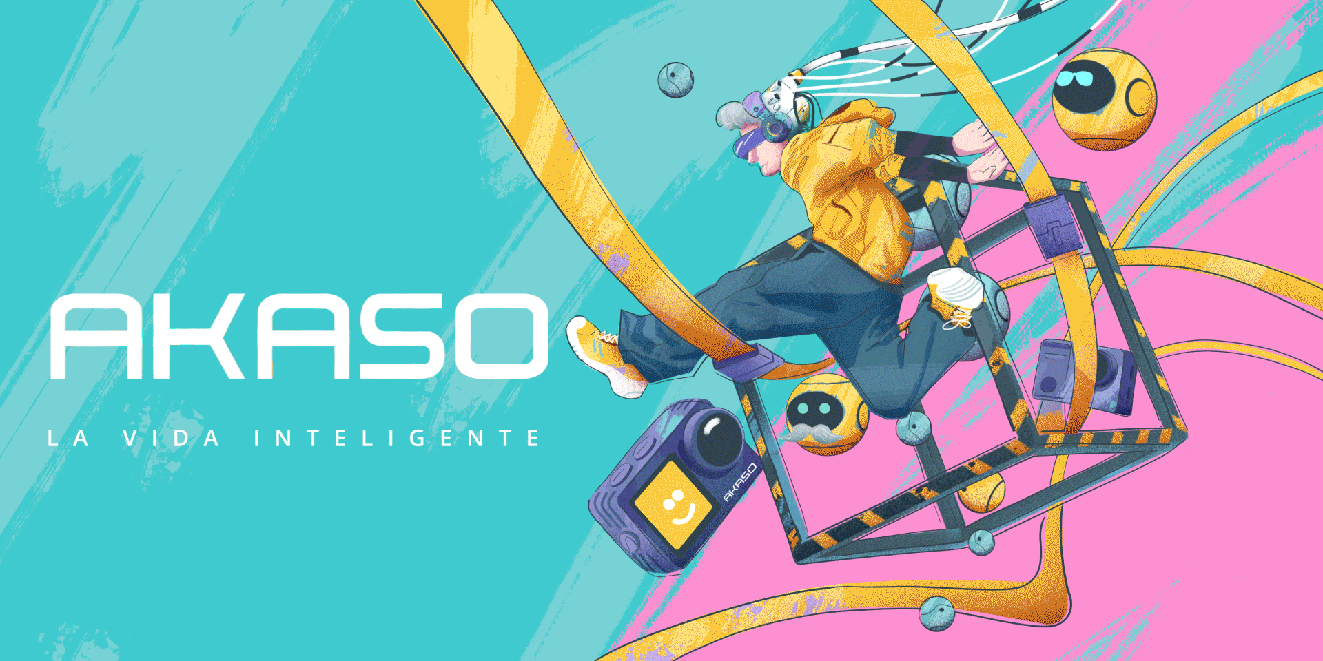 动态手绘插画banner-运动相机品牌akaso