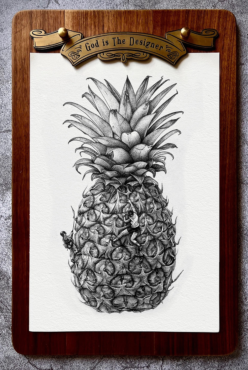 钢笔点绘——菠萝联想