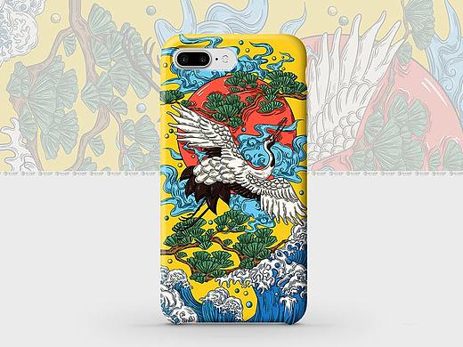 国潮风手机壳手绘插画设计，产品插画设计，产品手绘