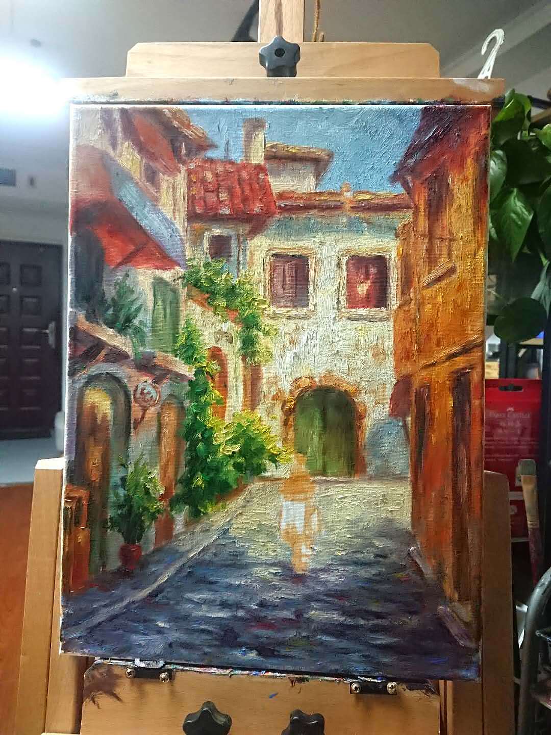 【约绘寻鹿】30x40cm布面油画《骑着我心爱的Vespa》（图ZMjAyOTg1NjE2） - 绘画 - 站酷设计师墙角笔触原创素材 - 站酷ZCOOL