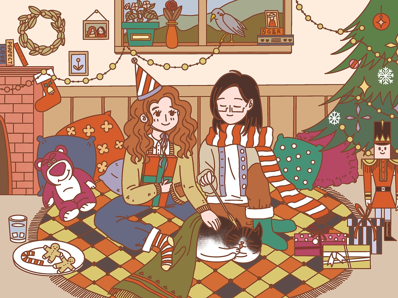 圣诞插画🎄室内温馨场景❤️附绘画过程