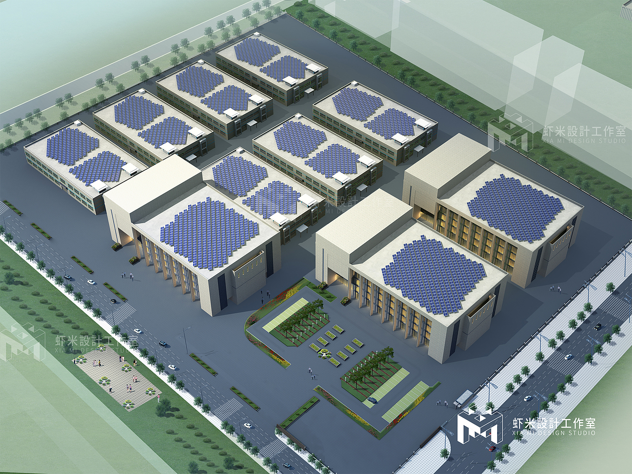 厂房屋顶分布式光伏三维效果图设计