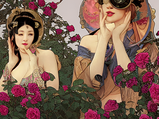 #AI创作实验室#美丽的皇妃，坐在月季花丛中，带着酷酷
