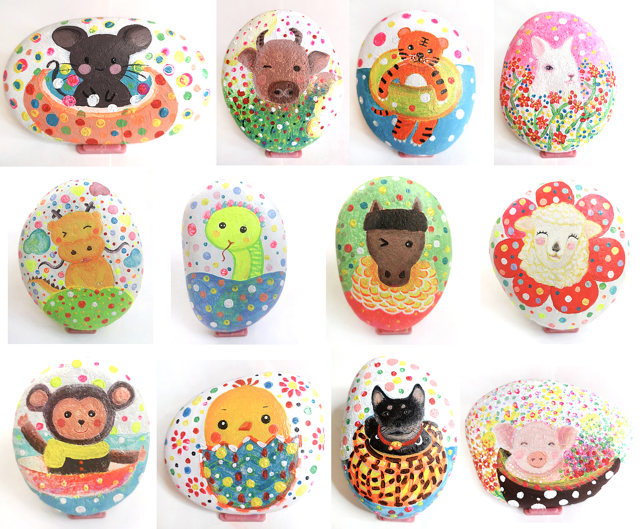 《鹅卵石上的十二生肖》（图ZMjk1MDM4MTg0） - 创作习作 - 站酷设计师笔名叫乌米ss原创素材 - 站酷ZCOOL