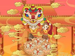 美食插画丨糖豆豆和圆眼镜打卡烧麦店