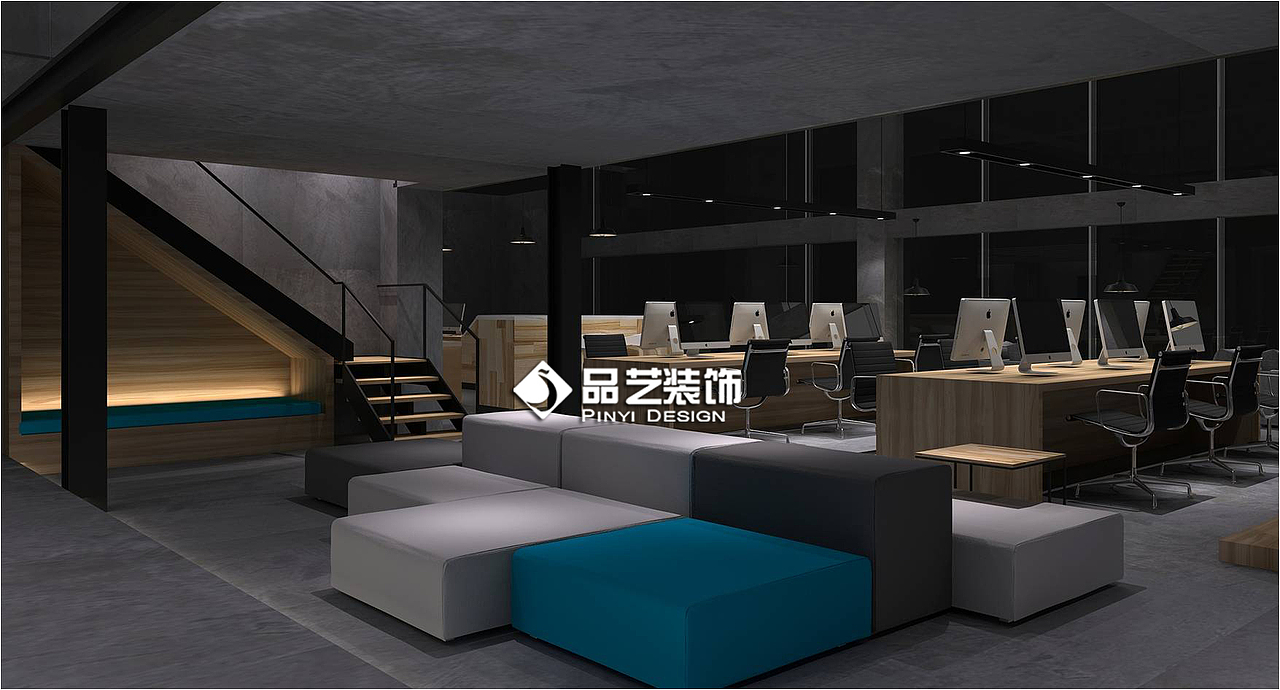 工业复古loft风格办公室 工作室装修设计 水泥墙,水泥漆地面创新混搭风格办公室设计