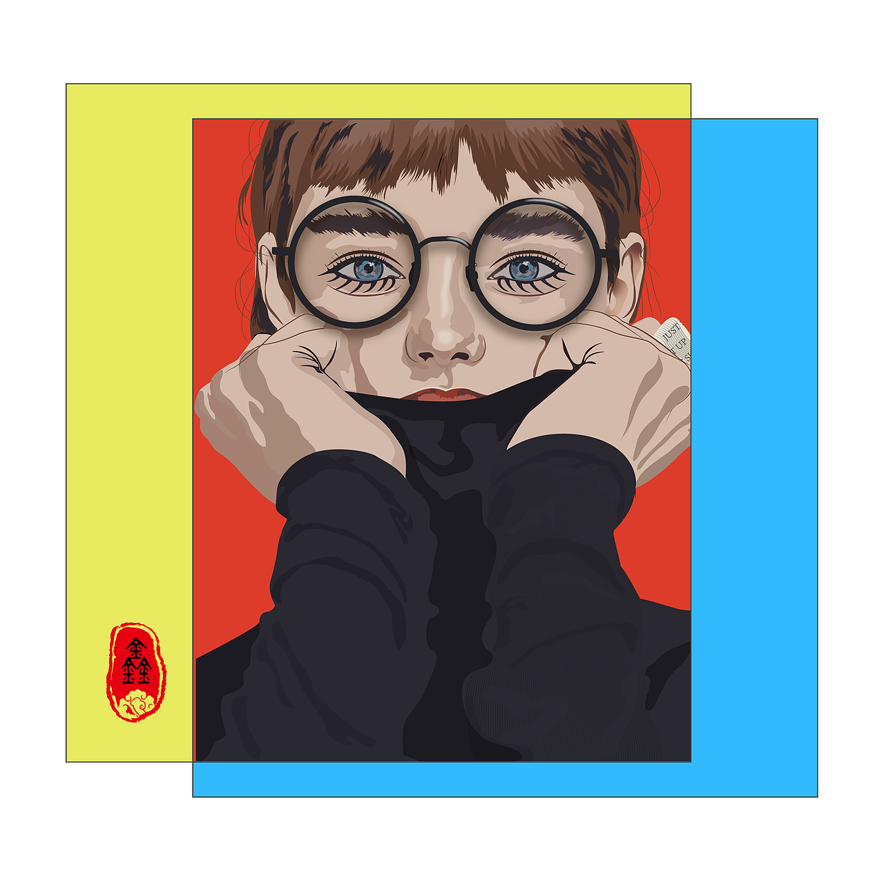 戴眼镜的蓝色眼睛