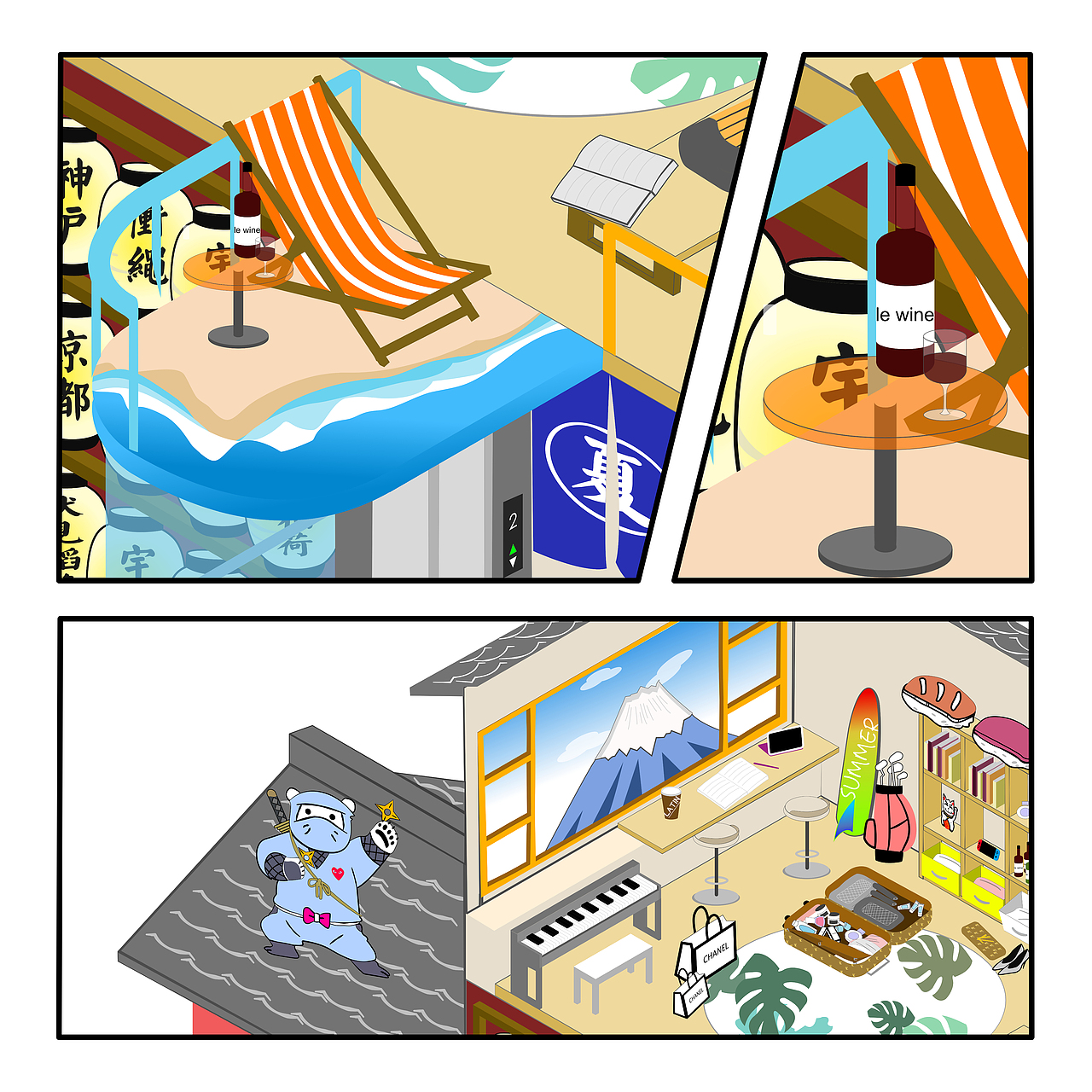 2.5D 插画 日本元素 梦想之屋（图ZMTczNDU0ODM2） - 艺术插画 - 站酷设计师小黑人_大仁波切原创素材 - 站酷ZCOOL