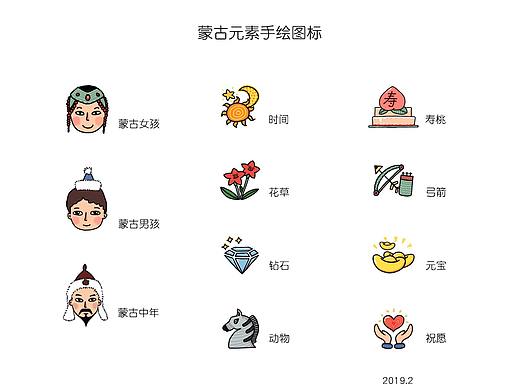 蒙古元素手绘图标