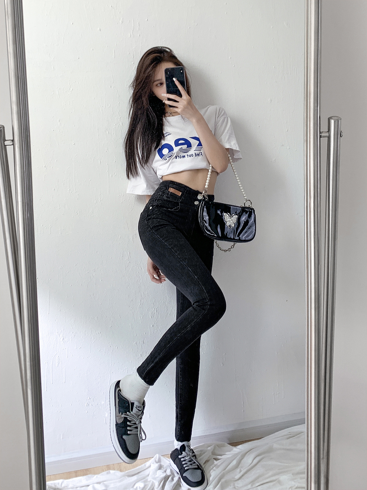 张小南风裤子牛仔裤打底裤运动裤网红店主风对镜自拍摄