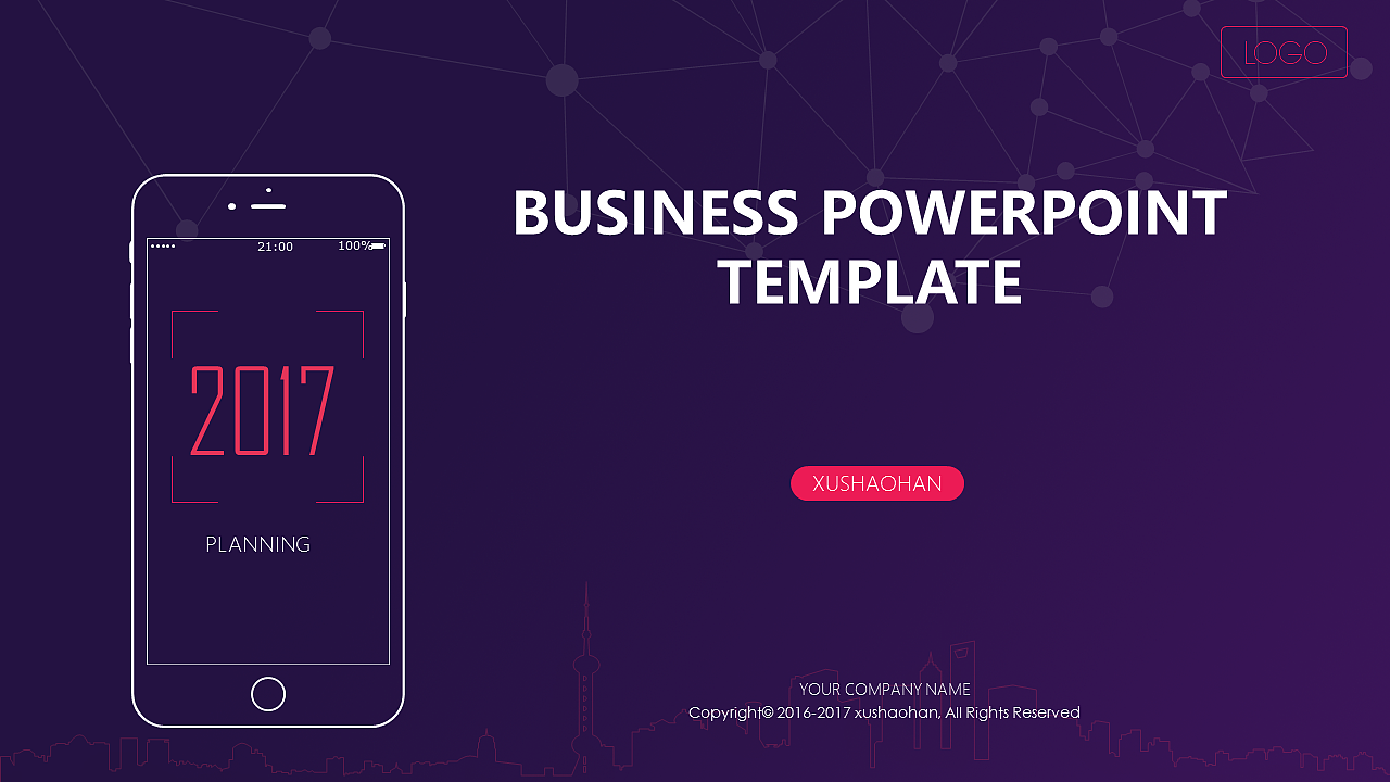 宅寂系列63：极简线条渐变背景扁平互联网总结报告PPT模板
