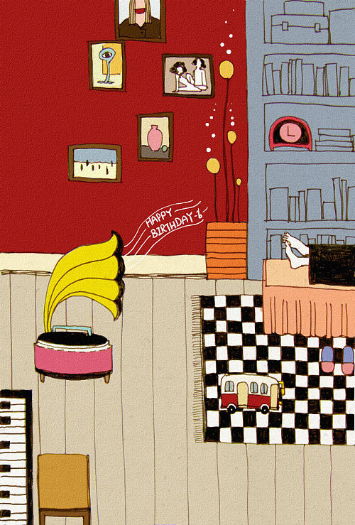 小情调明信片插画