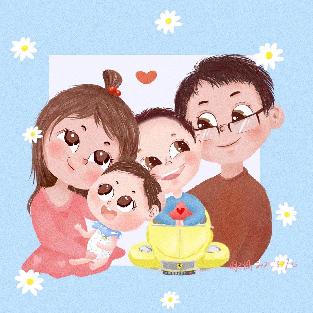 一家四口（图ZMjE3NDg1Mjg0） - 儿童插画 - 站酷设计师明子涵原创素材 - 站酷ZCOOL