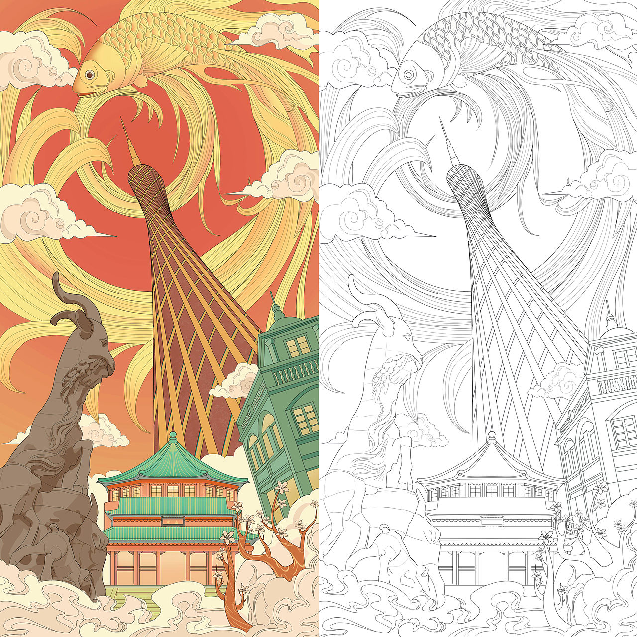 广州海报（图ZMjU5MTM2OTEy） - 商业插画 - 站酷设计师晴子桑原创素材 - 站酷ZCOOL