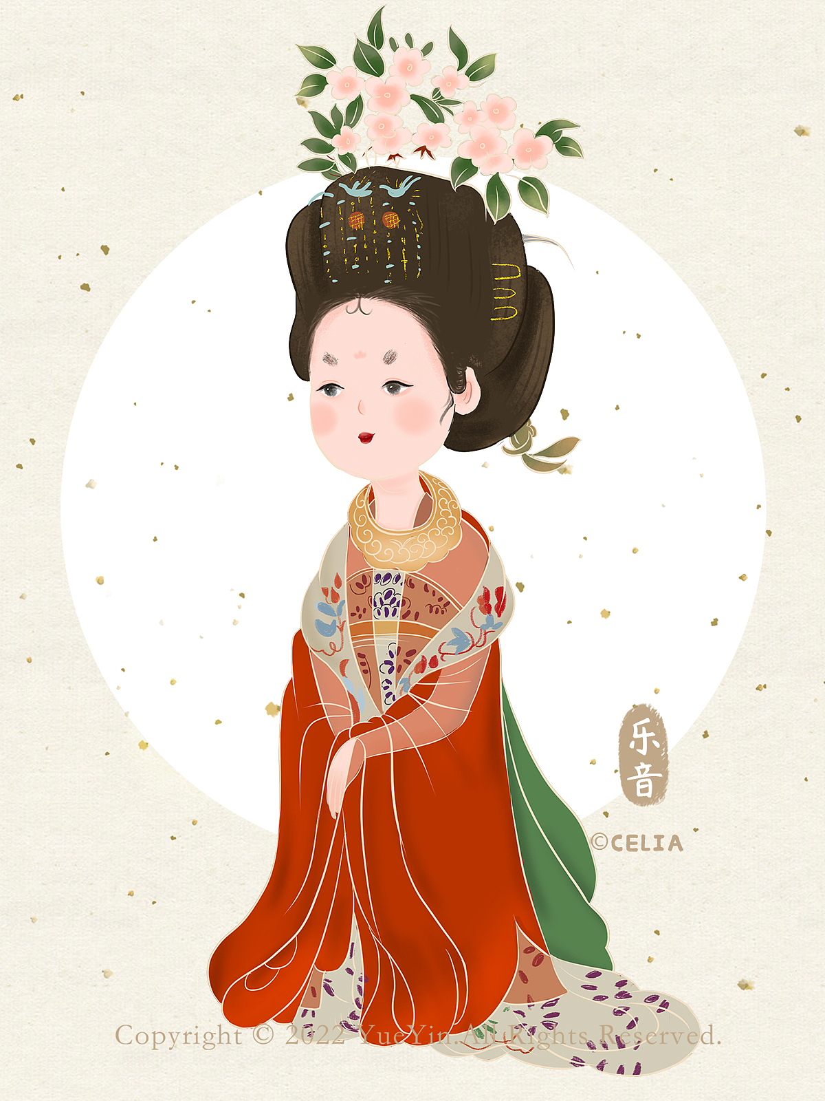 簪花仕女图（图ZMzA5MDY0Njk2） - 商业插画 - 站酷设计师乐音插画原创素材 - 站酷ZCOOL