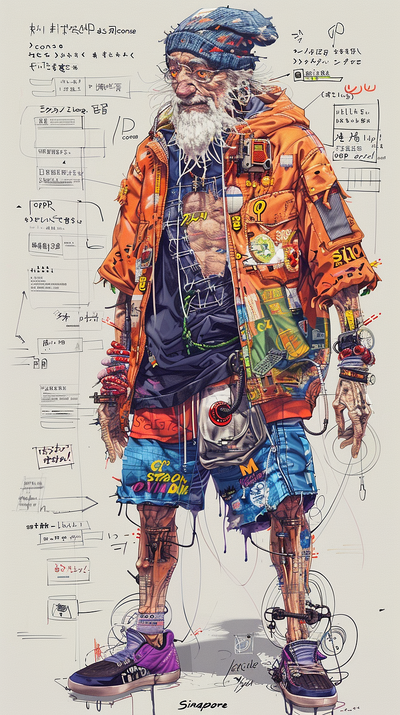 手绘插画老人时尚插图