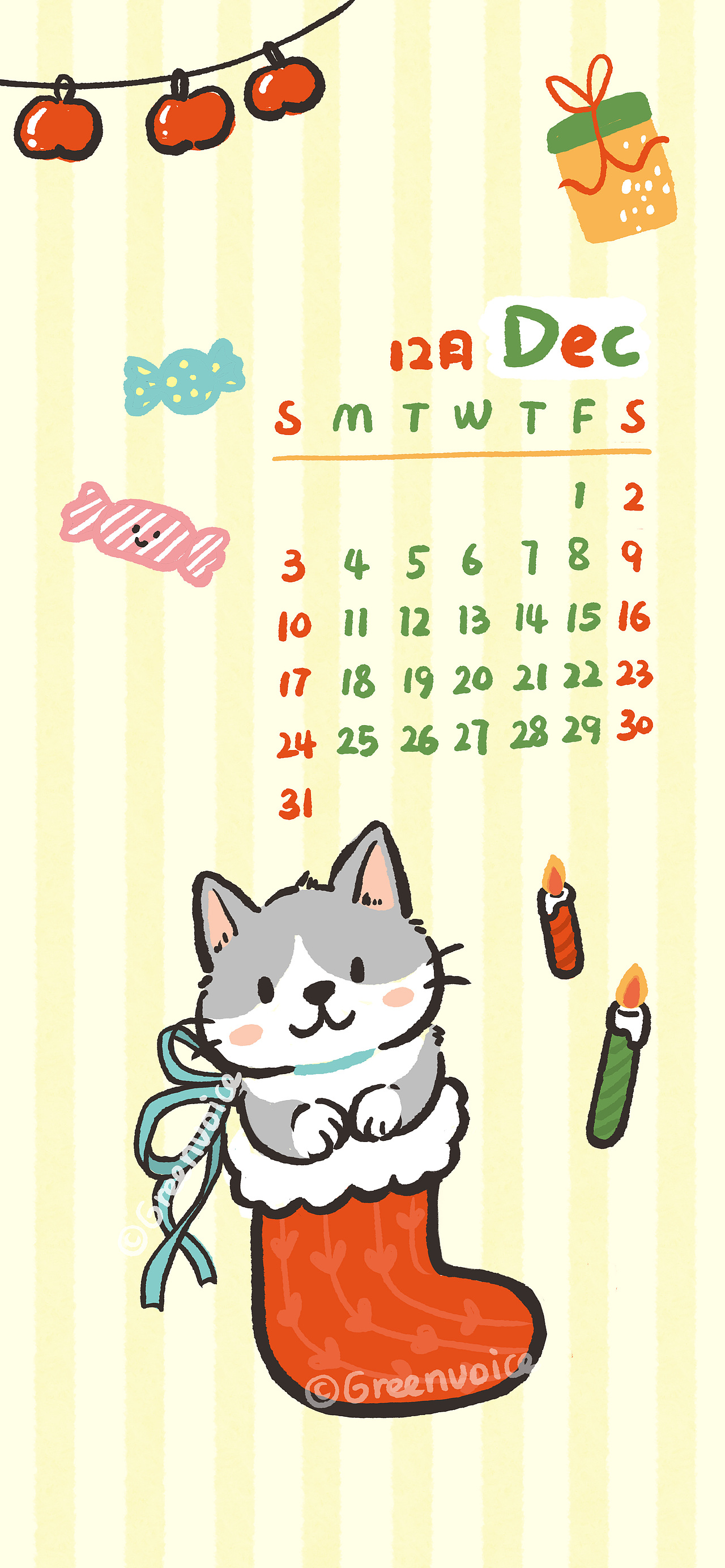 壁纸分享-圣诞快乐&十二月月历-动物插画（图ZMzU2NDYzOTgw） - 创作习作 - 站酷设计师绿瓷叮叮原创素材 - 站酷ZCOOL
