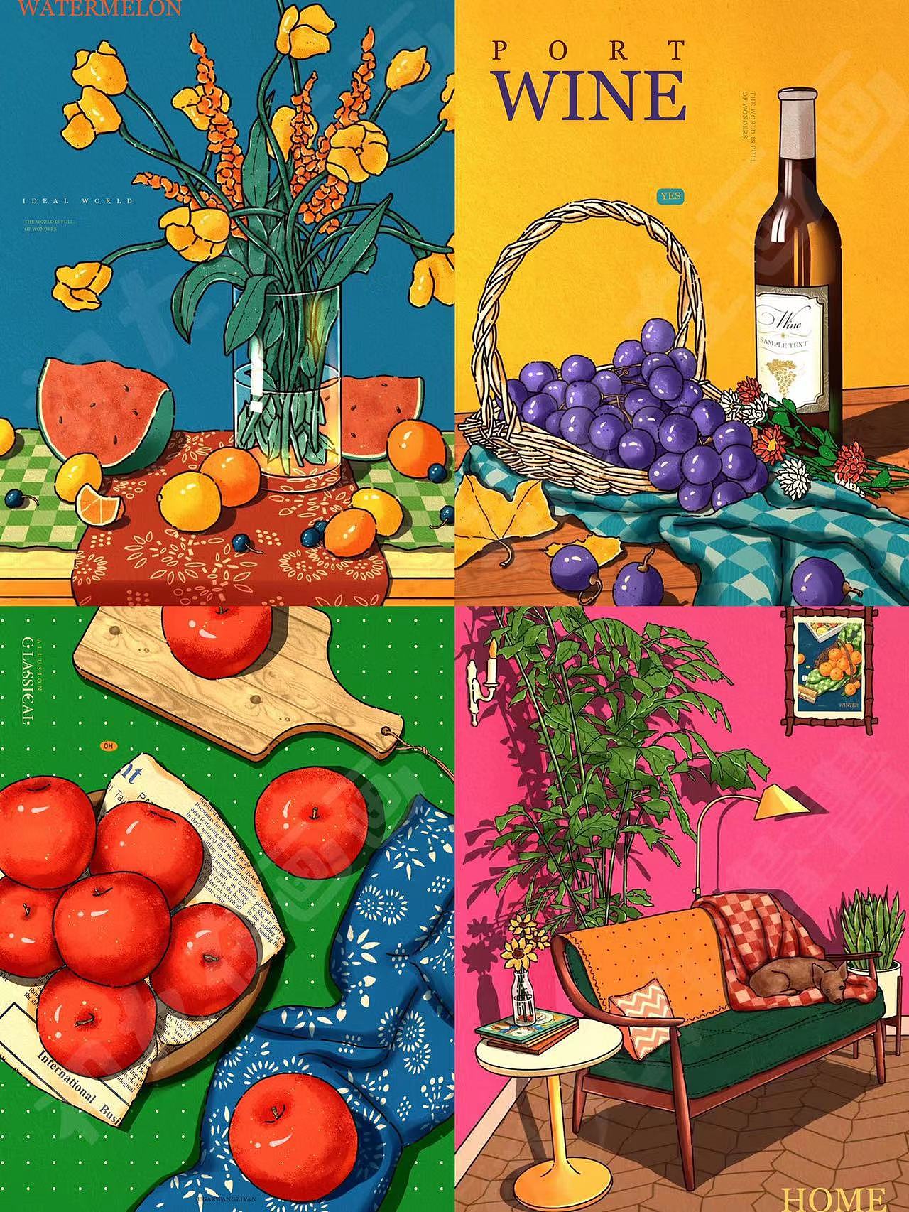 原创复古插画多巴胺合集（图ZMzU0MzIyNTg4） - 商业插画 - 站酷设计师初九在画画原创素材 - 站酷ZCOOL