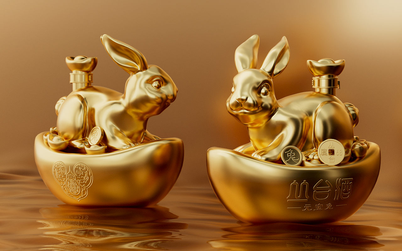 瓶型灵感围绕元宝而展开设计。将元宝与玉兔结合起来,生动呈现出兔的天真活泼、自由好动的形象,表达了吉祥如意、财源广进的美好寓意。<br><br>