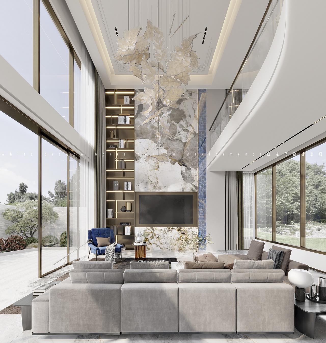 现代挑空别墅——白龙马效果图