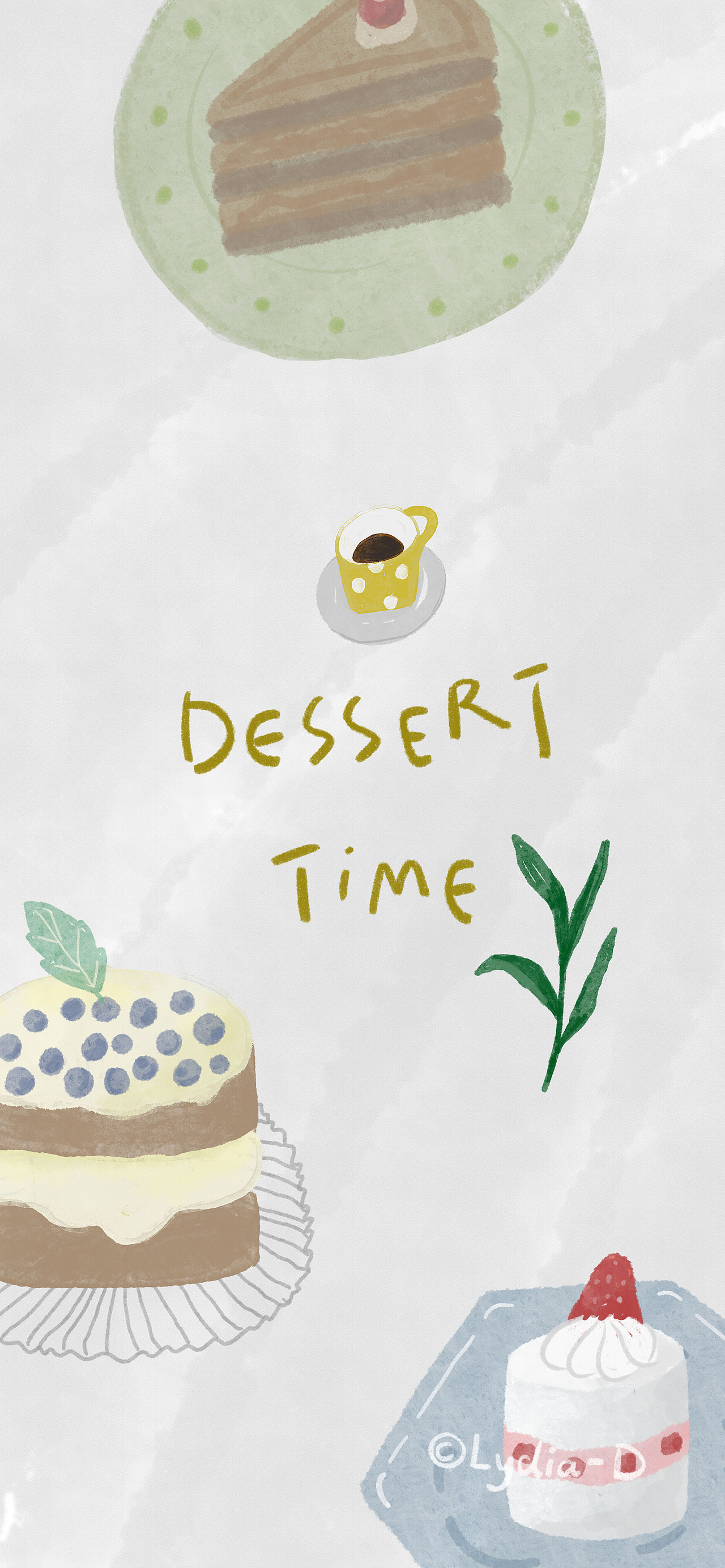 手绘简约壁纸-甜点时间-食物插画