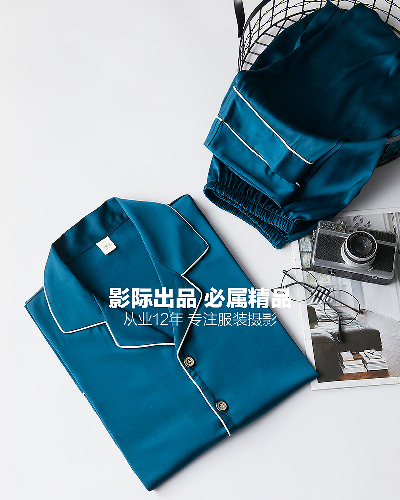 男士真丝家居服白底摆拍#睡衣平铺挂拍