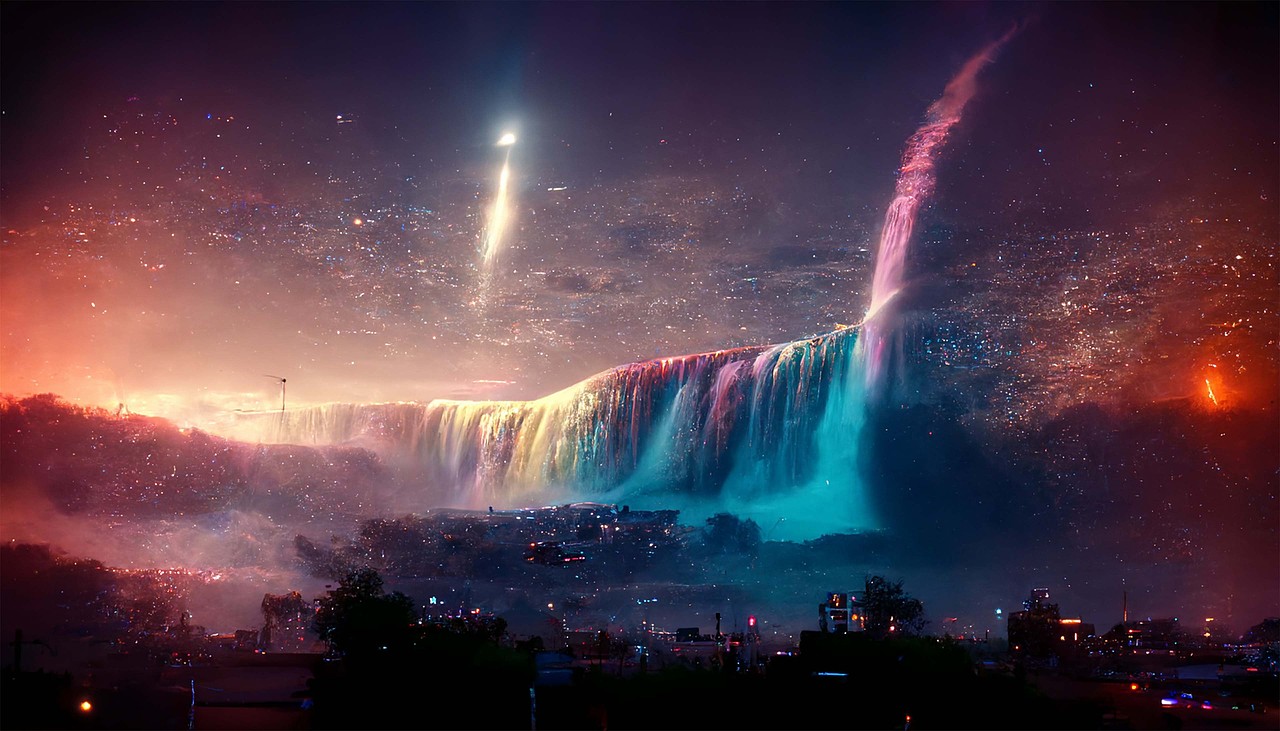 星空瀑布海水月