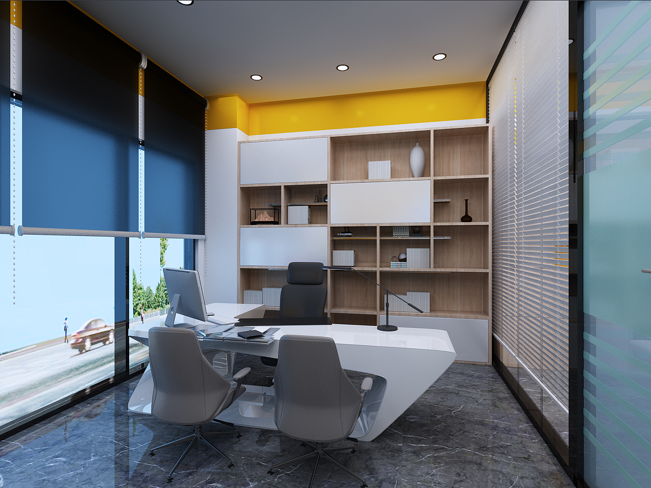 广告店铺设计二层办公区3D效果图