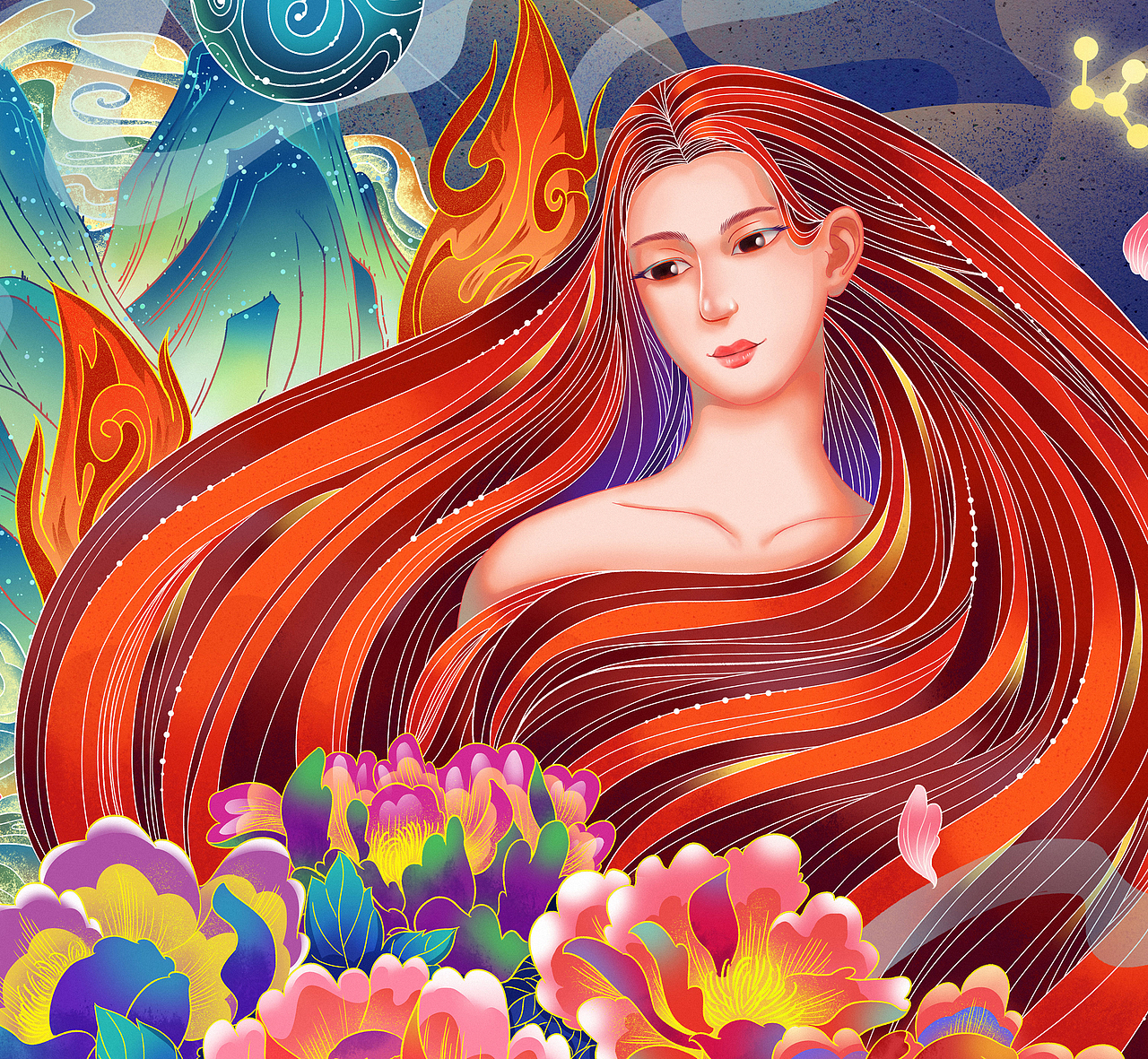 国风 · 山海经 ·九尾狐（图ZMjk3MjQ2NjMy） - 商业插画 - 站酷设计师舟亢兮原创素材 - 站酷ZCOOL