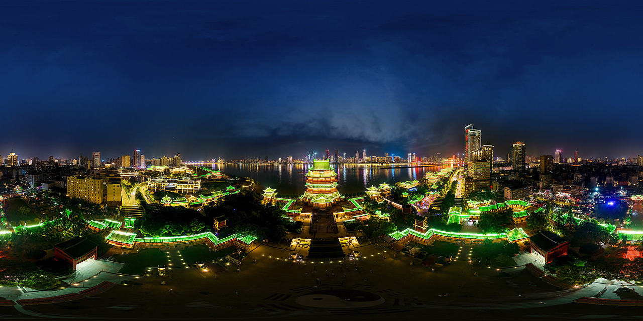 西江第一楼:夜晚滕王阁一线江景vr全景航拍
