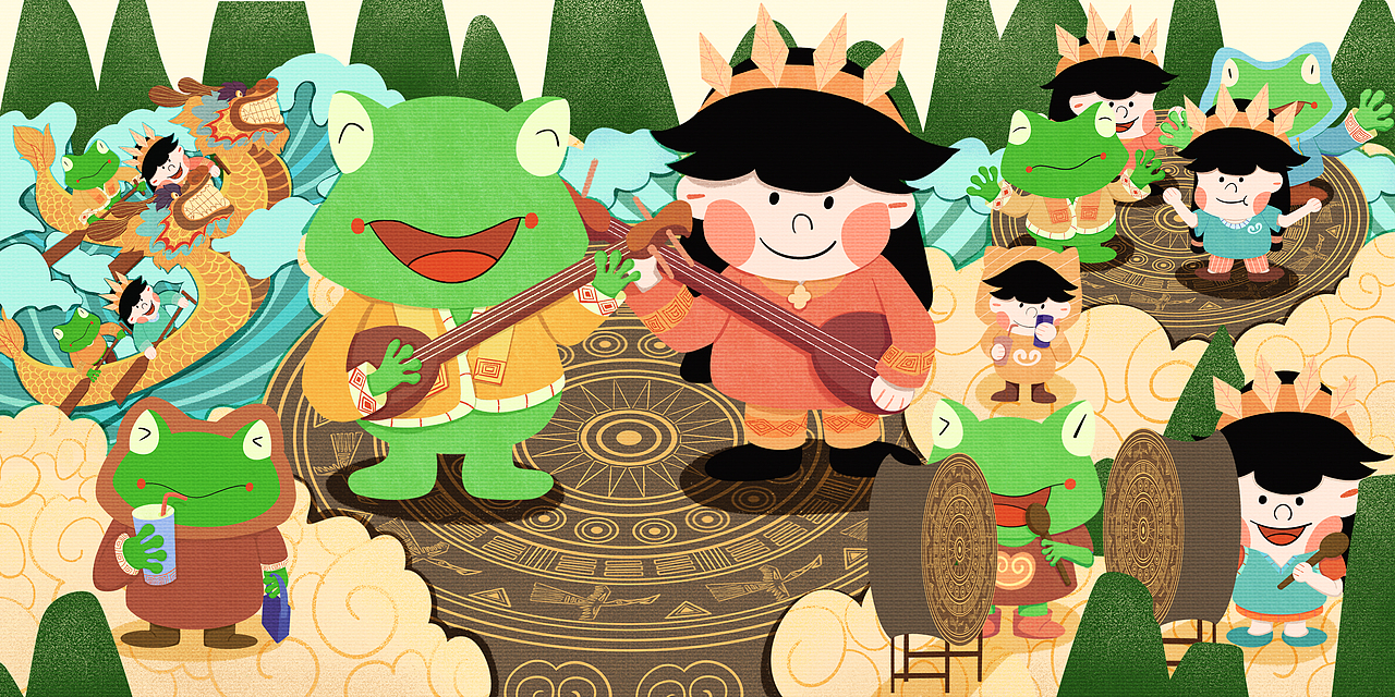 广西铜鼓IP形象设计和插画制作（图ZMzE4OTUzNDUy） - IP形象 - 站酷设计师门口家的大橘原创素材 - 站酷ZCOOL