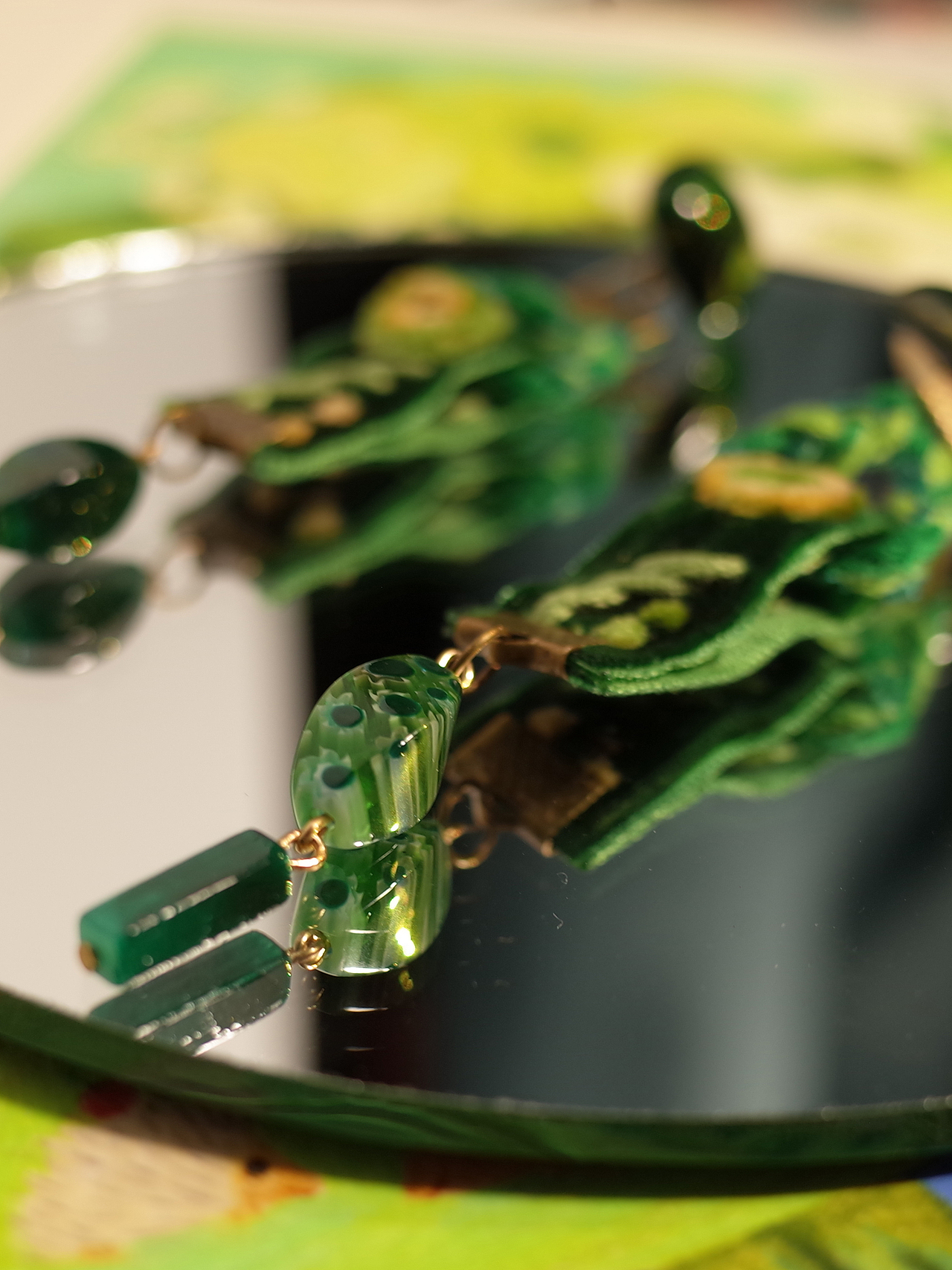 原创|绿色系刺绣耳环