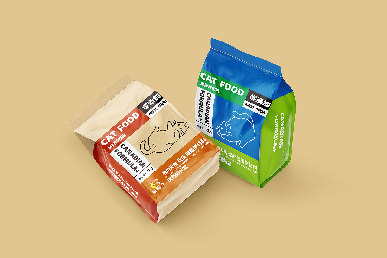 猫粮包装设计(蓝绿配色丨橙金配色)