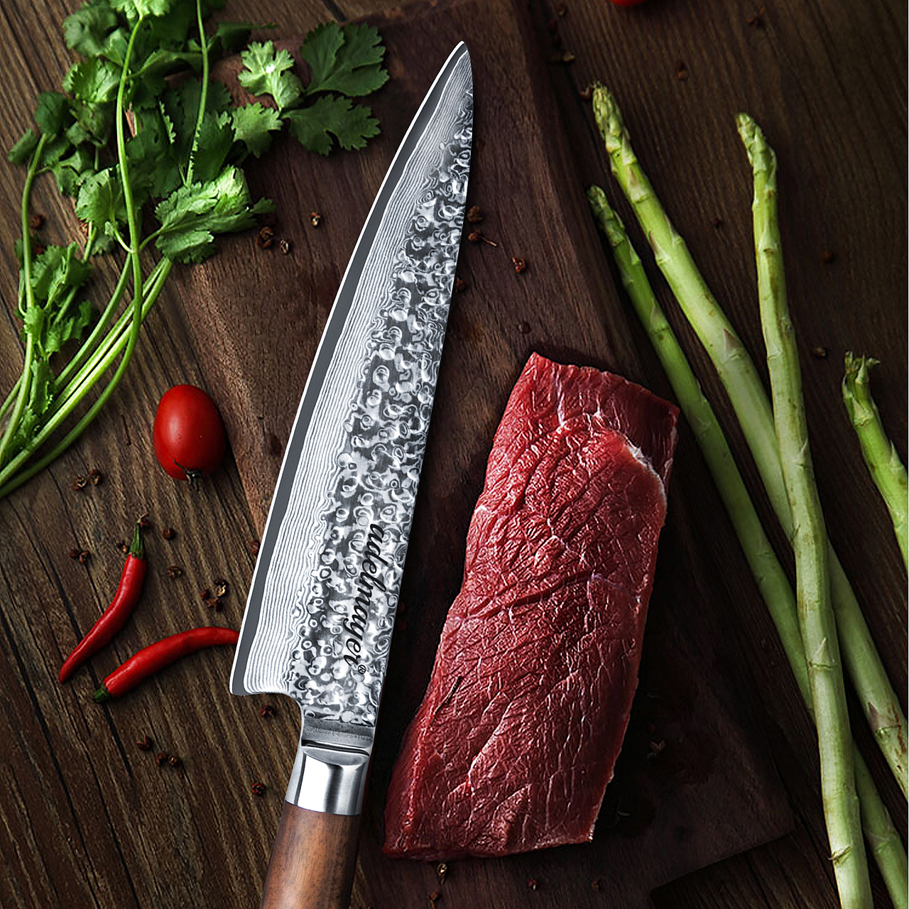 厨刀系列-大马士革-胡桃木手柄（图ZMjU3Njg0NDky） - 电商 - 站酷设计师Ken_一迅原创素材 - 站酷ZCOOL