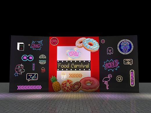 美食节网红打卡墙设计3D效果图
