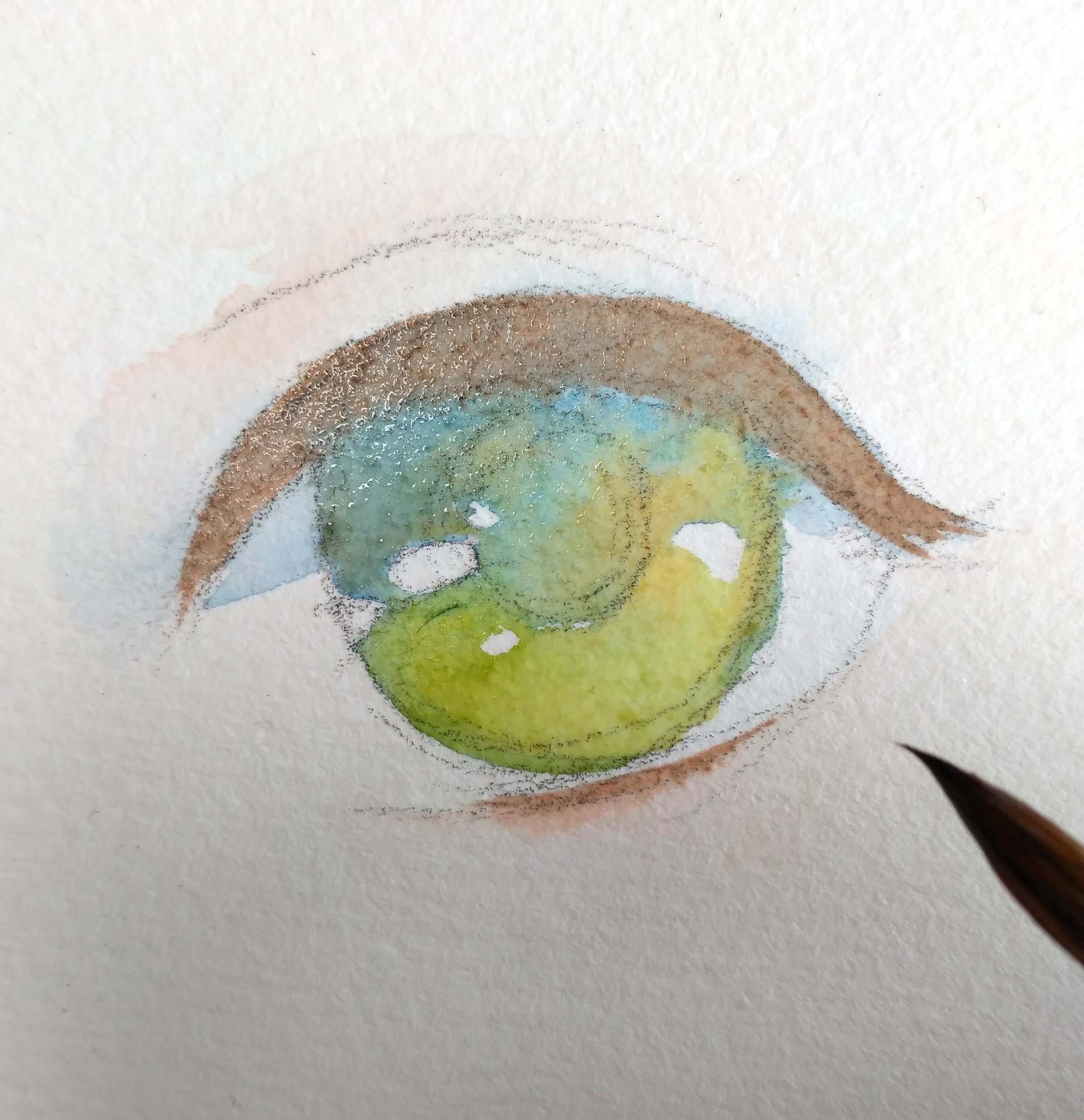 手绘水彩眼睛的过程