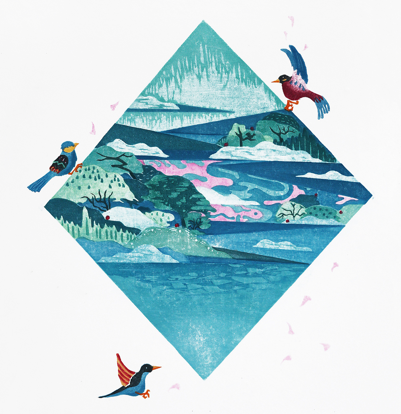 水印版画系列——《川游》、《曙分》、《梦境》、《云抹》（图ZNDQxMTk0NDQ=） - 绘画 - 站酷设计师纠结de蘑菇頭原创素材 - 站酷ZCOOL