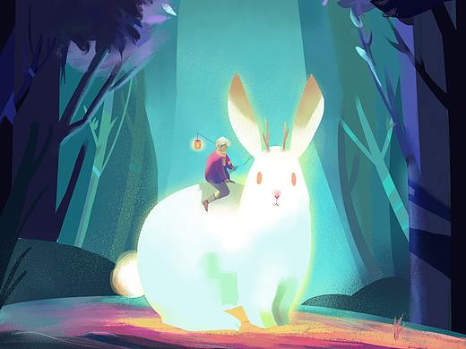梦幻风插画之兔与男孩