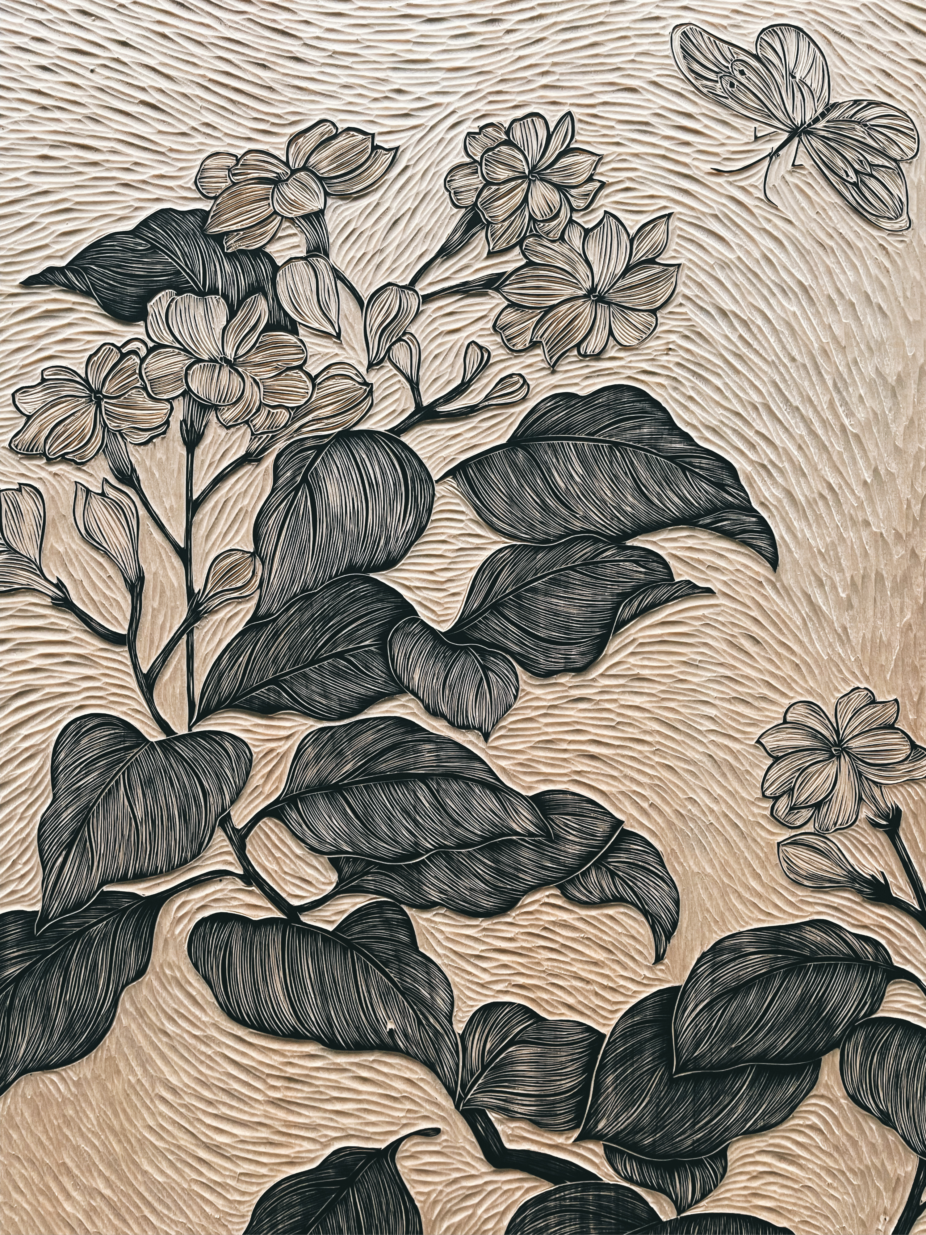 黑白木刻版画植物图片