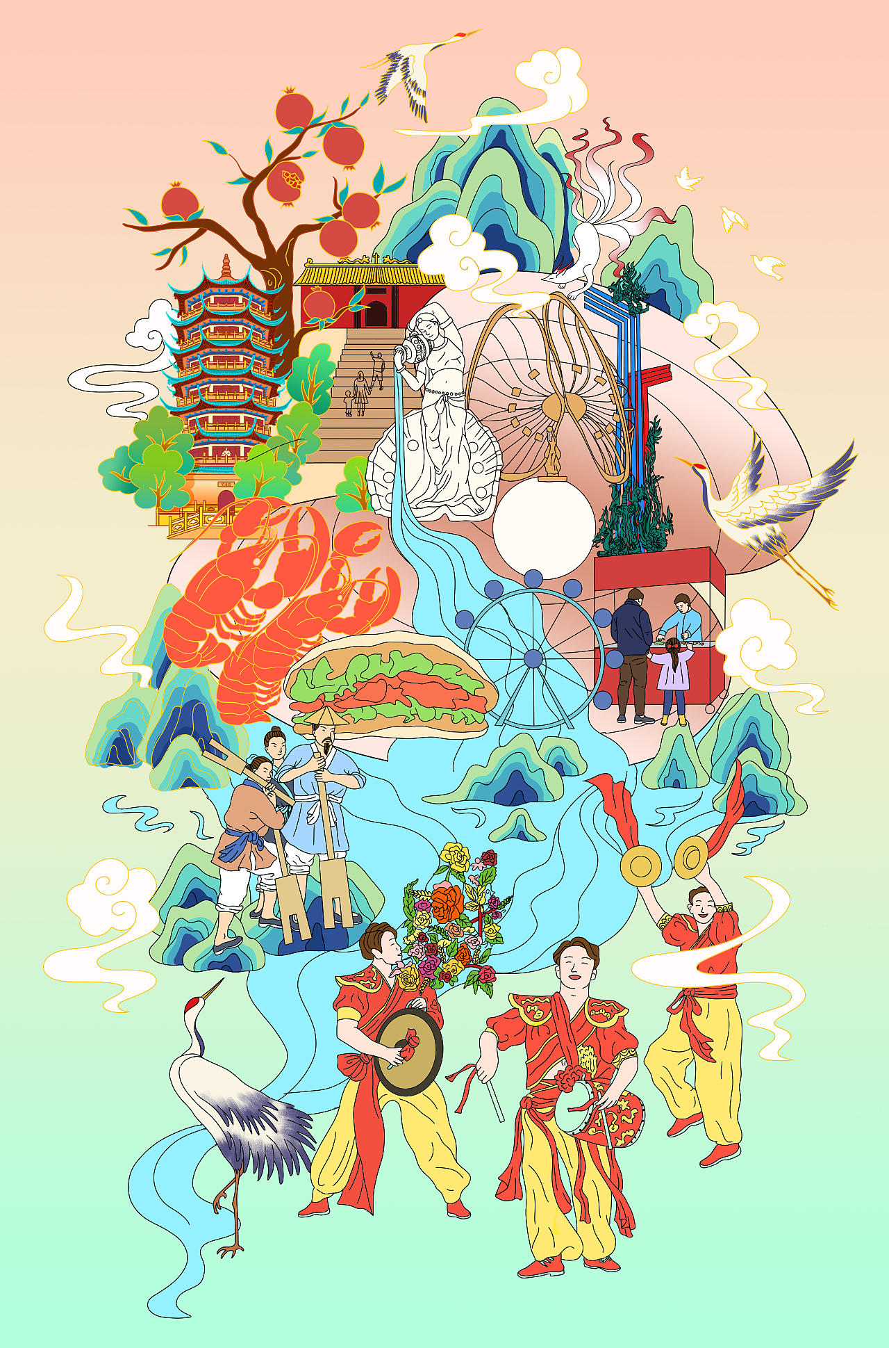 蚌埠城市系列国潮插画