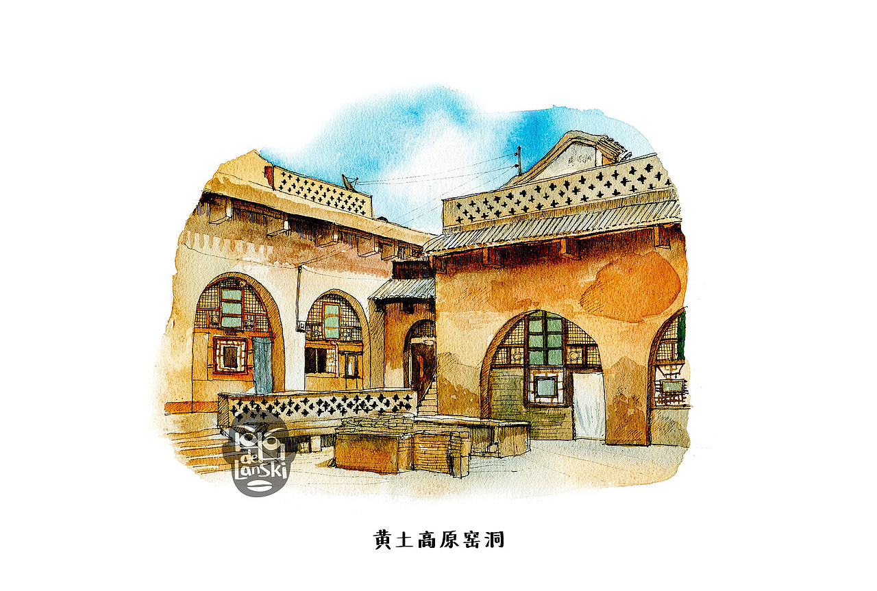 手绘中国民居建筑