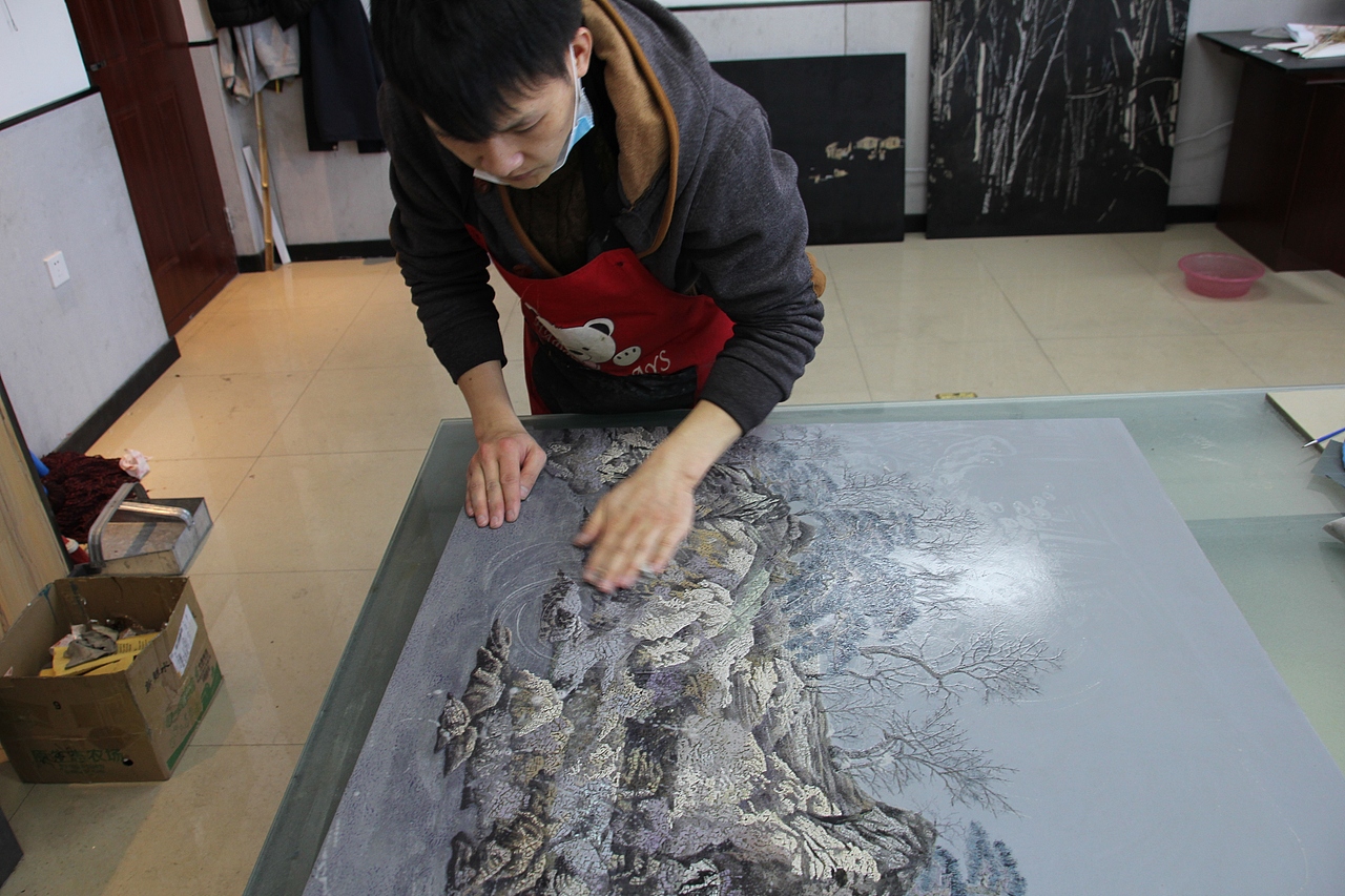 漆畫作品《深山印象之幽谷溪鳴》（圖ZMjUzMzY2MDgw） - 繪畫 - 站酷設(shè)計師漆藝愛好者原創(chuàng)素材 - 站酷ZCOOL