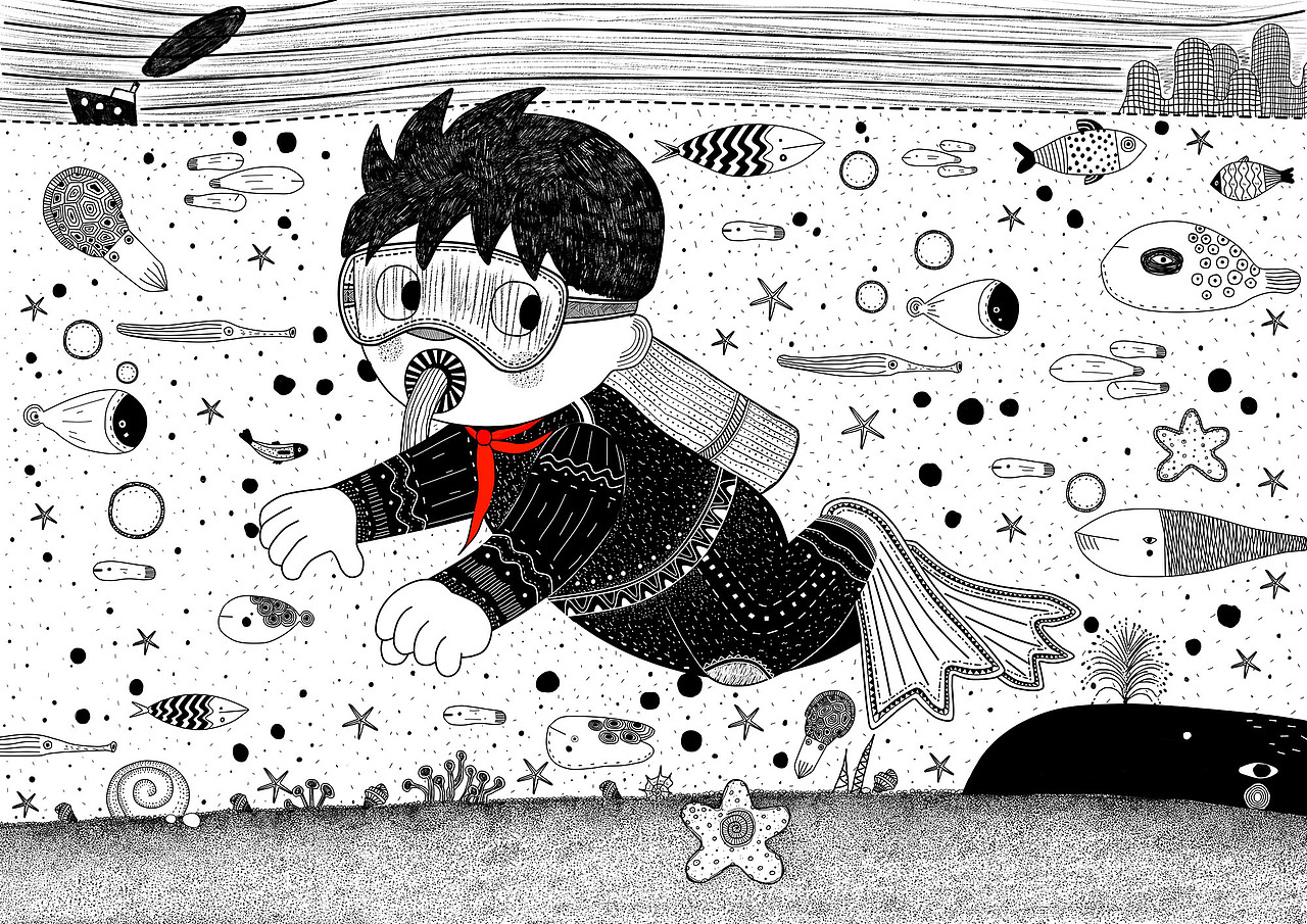 毕业设计-“童年梦”黑白插画设计（图ZNDk5NjU1NjA=） - 概念设定 - 站酷设计师缄默不是淑原创素材 - 站酷ZCOOL