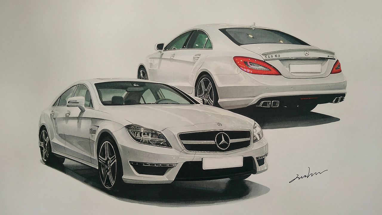 马克笔汽车手绘梅赛德斯奔驰amgcls632013