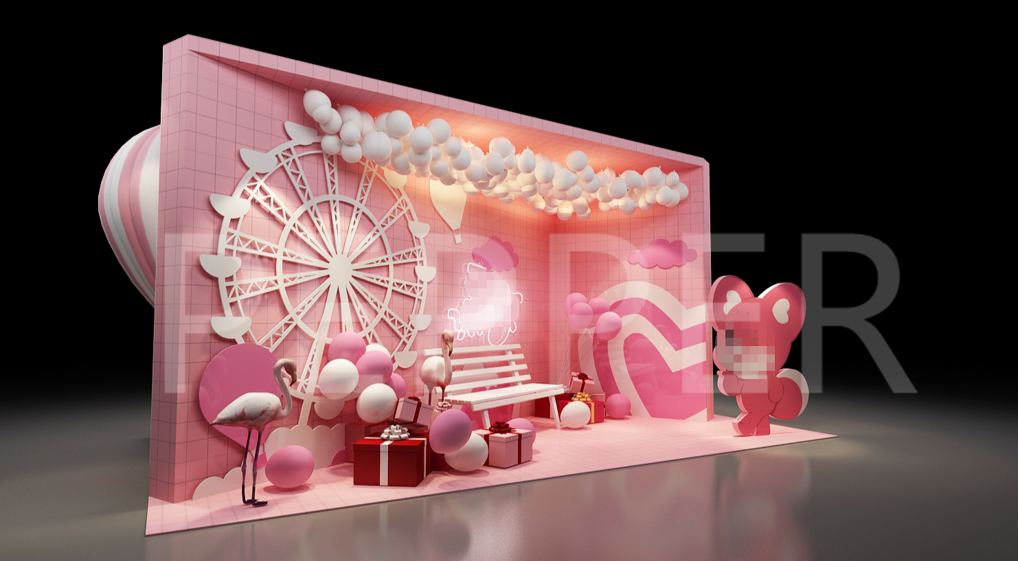 粉色dp点 商场网红美陈 效果图设计