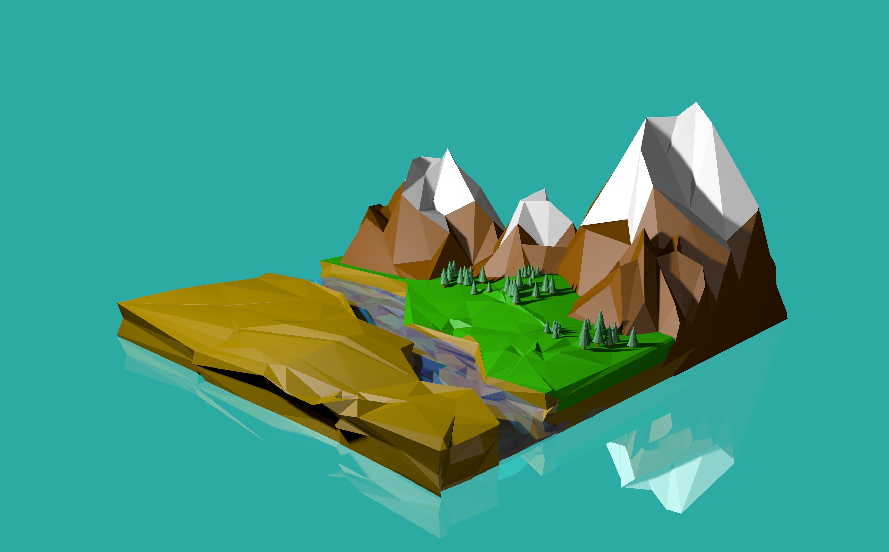 lowpoly山丘森林沙漠地形剖面c4d小格子