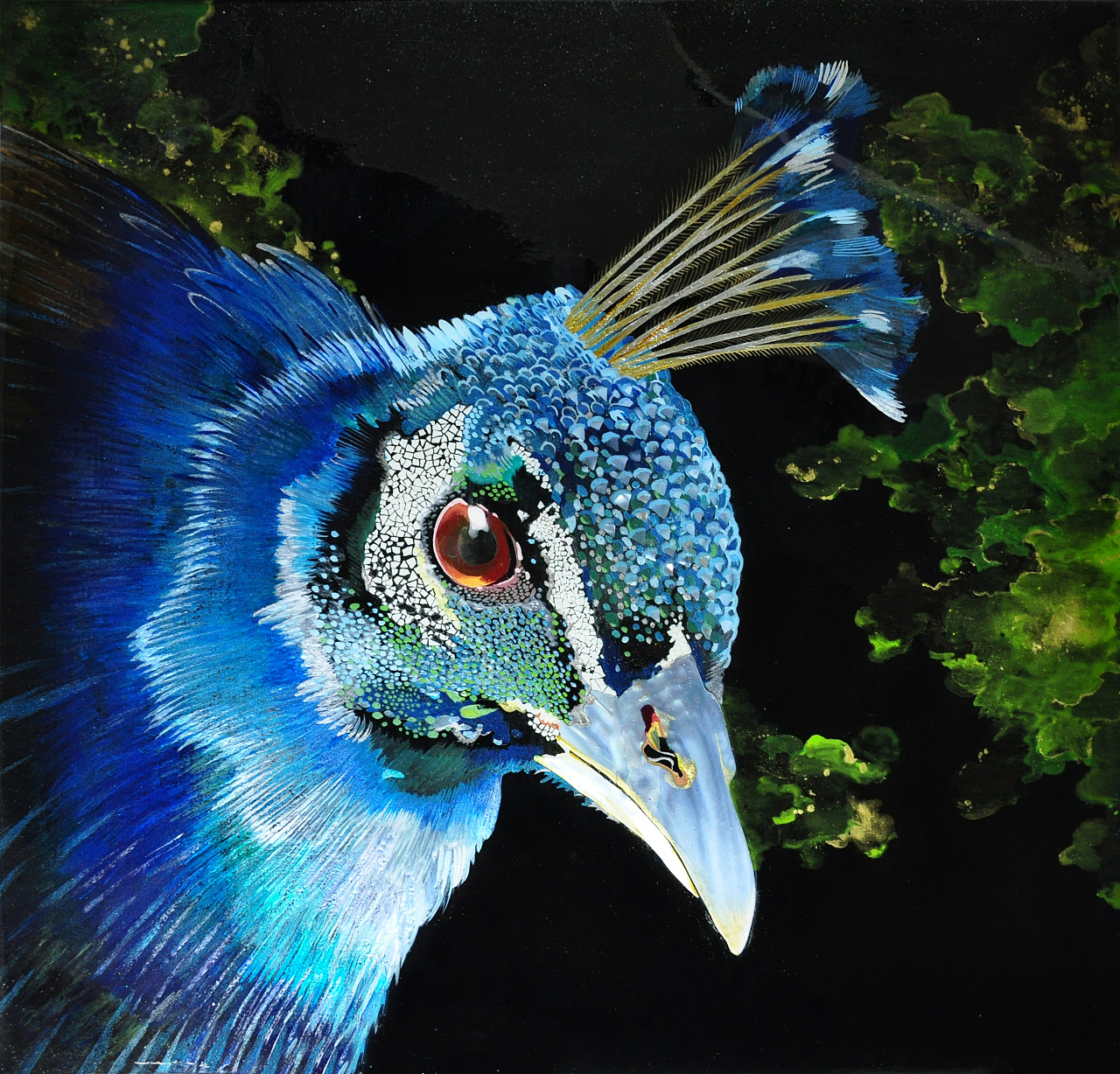 喷绘"荷花",漆版画"孔雀"